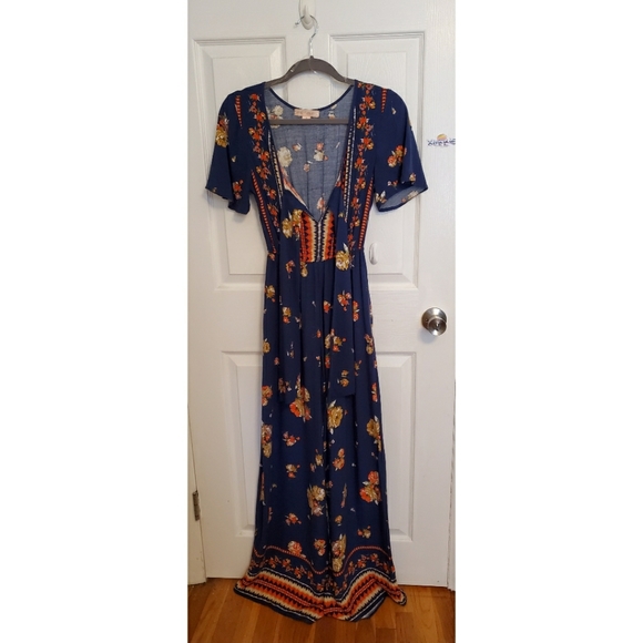 Band of Gypsies blue orange floral boho jumpsuit - Picture 4 of 9